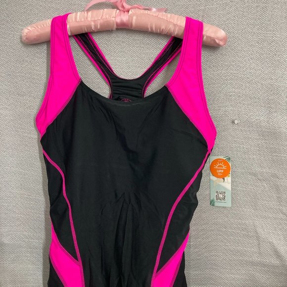 MY CHARMO Women Padded Bra Bathing Suit One Piece Sz SMALL Pink Black UPF 50+ - Picture 4 of 13